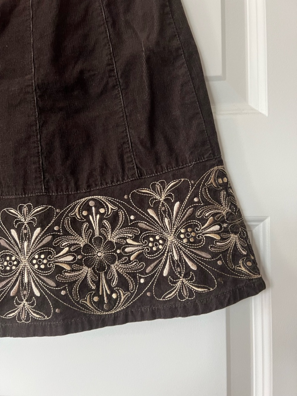 Ann Taylor Petites Corduroy Skirt 0P Brown Embroidered A-Line 100% Cotton - Picture 11 of 14